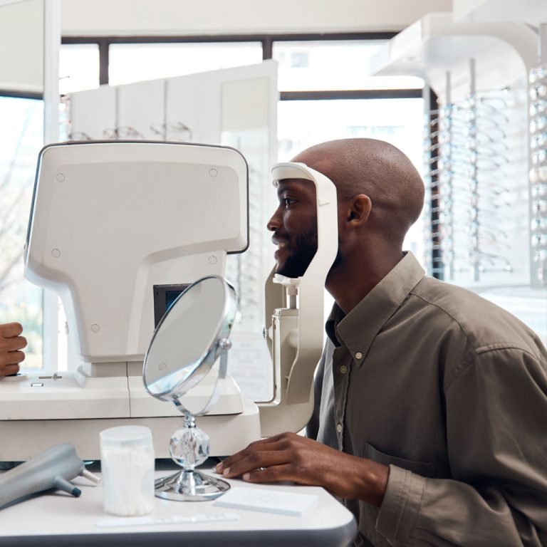 A patient being examined at Jonathan Fransman Optometrists